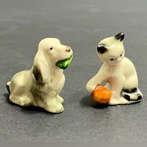 Goebel Germany Miniatures Set Of 2 Porcelain Figurines Cat And Dog With Toys